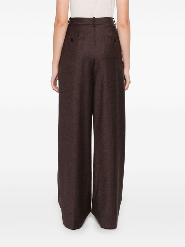 Brown Pintuck Wool Pants