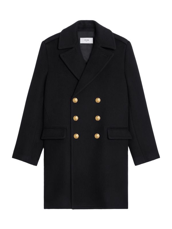 Double-Breasted Gold Button Wool Coat