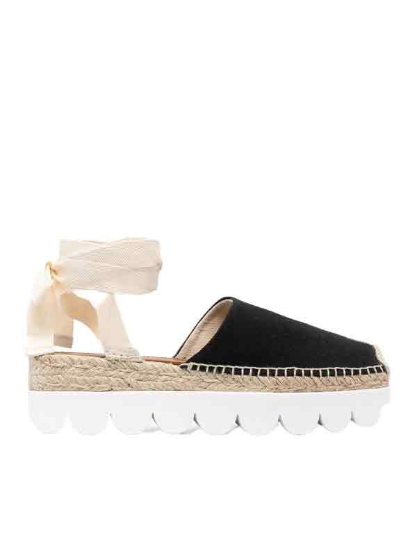 Ankle-tie Raffia Platform Shoes