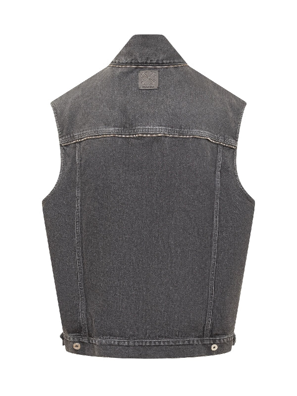 Zip Trim Detail Denim Vest Jacket