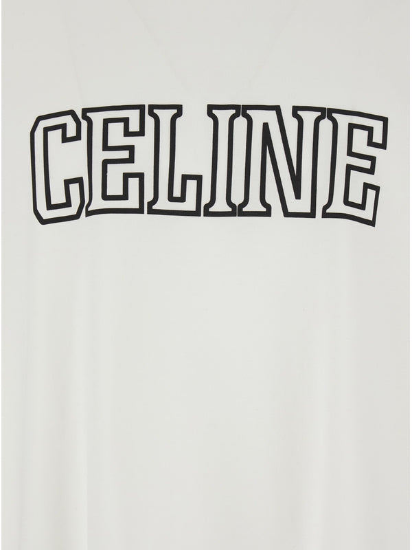 White Crewneck T-Shirt with Print on the Front in Cotton Woman Half Sleeve