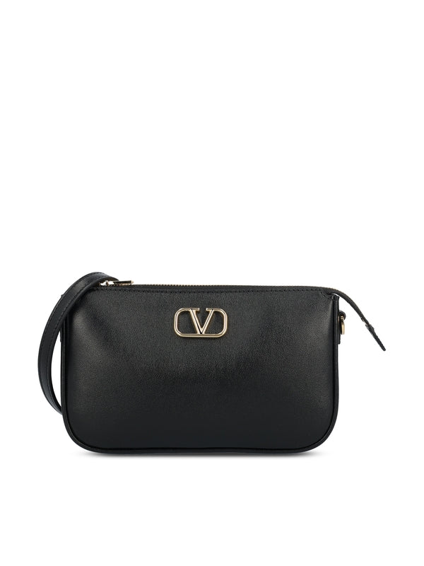 V Logo Leather Shoulder Bag