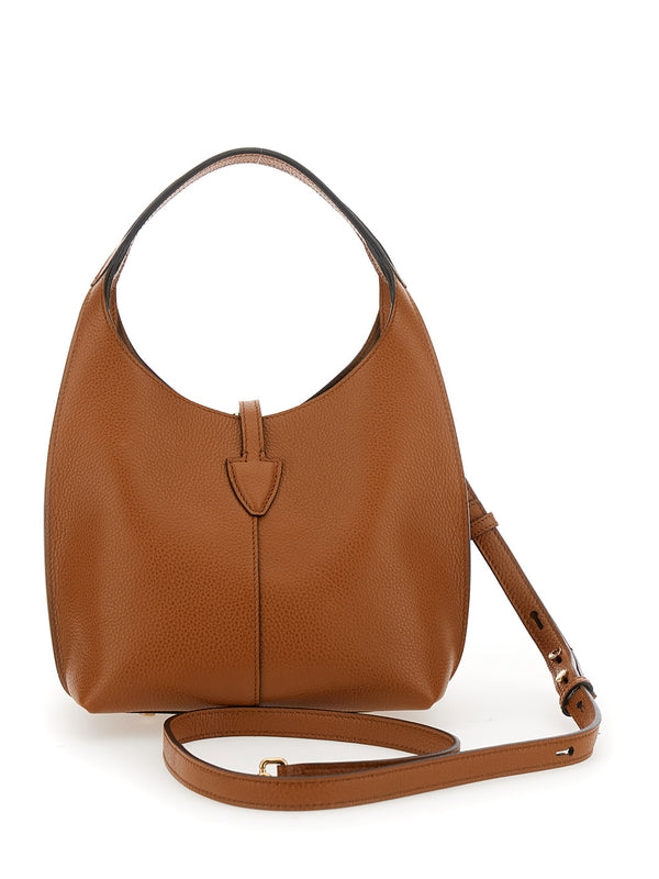 Brown Hand Bag with Timeless T Hook Detail in Leather Woman Tote Bags