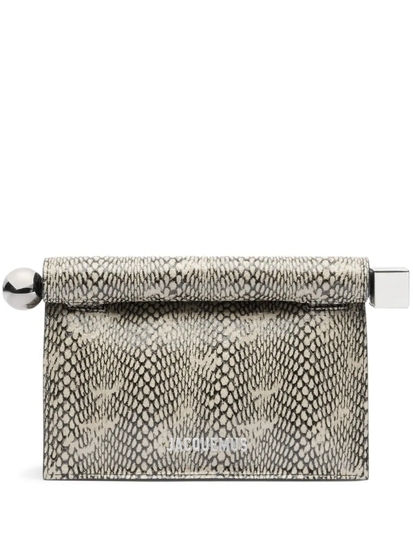 Round Carre Python Effect Clutch Bag