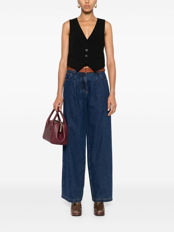 Belt Pleated Denim Pants