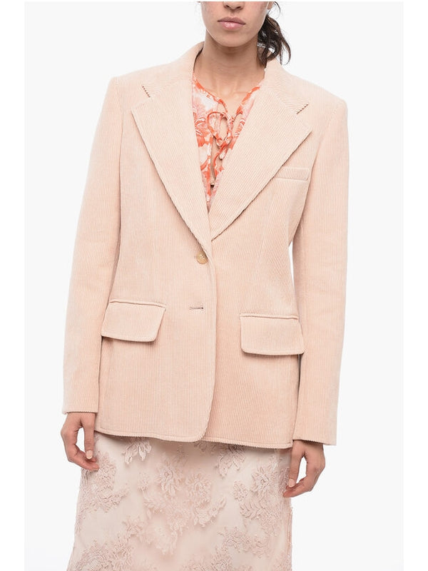 シングルピンクコットンテーラードジャケット