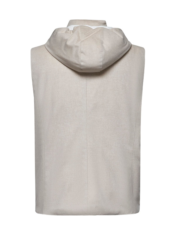 Beige Hooded Wool Vest