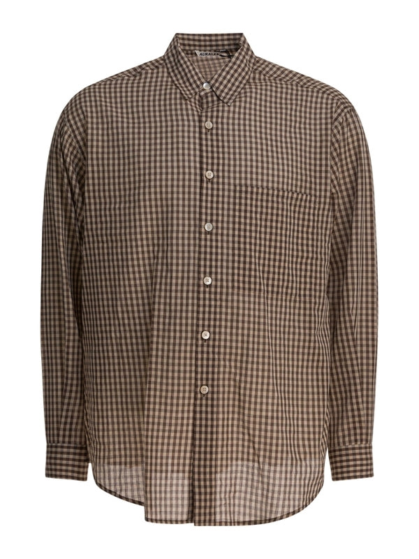 Auralee Airy Light Cotton Brown Check Big Shirt