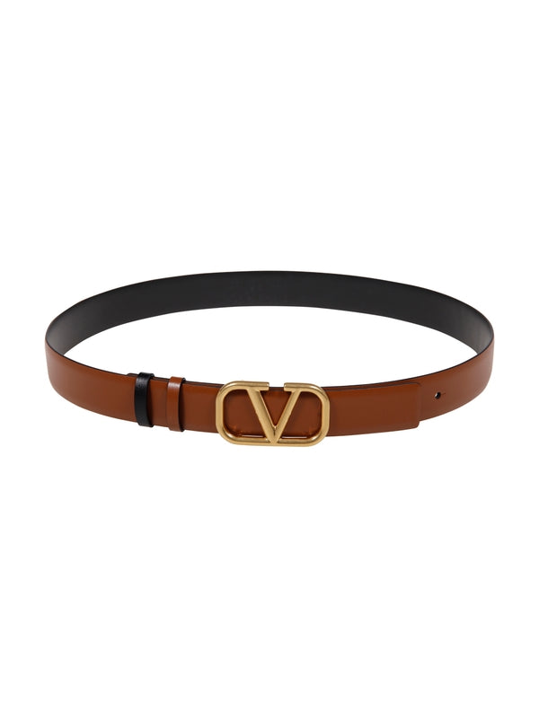 V Logo Leather Belt