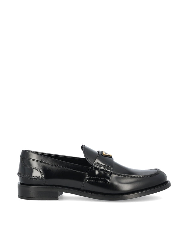 Triangle Logo Brushed Leather Loafers