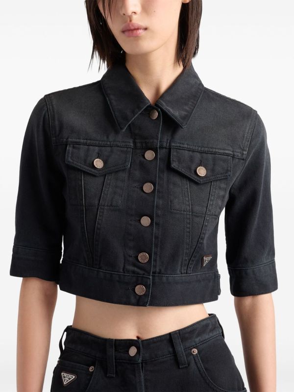 Triangle Logo Crop Denim Trucker Jacket