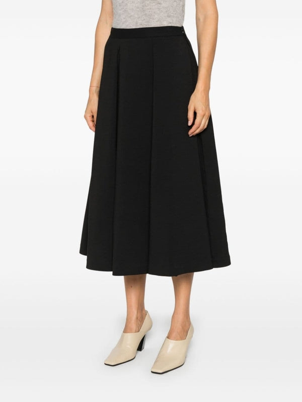 Black Pleated Wool Blend Skirt