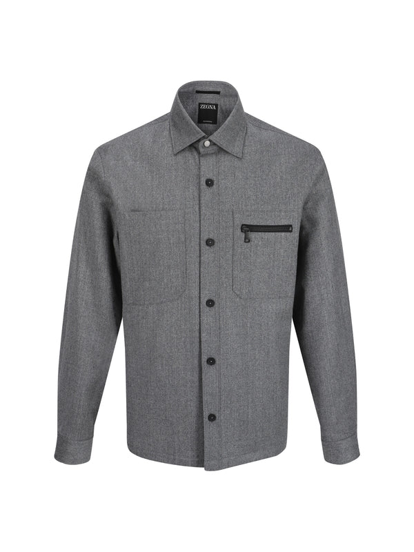 Zip-up Pocket Wool Shirt