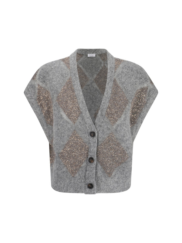 Argyle Check Sequin Vest Cardigan