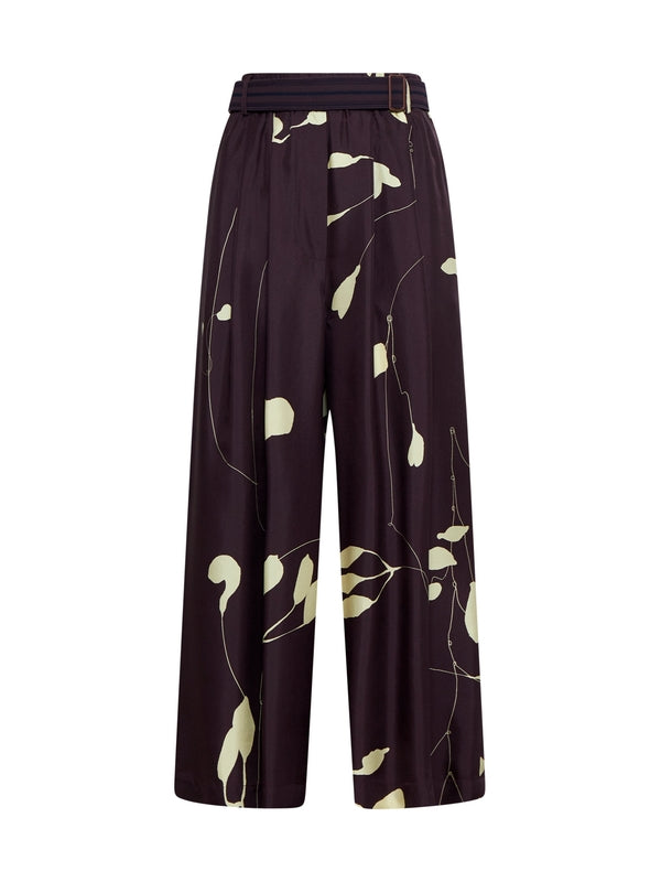 Art Printed Belted Silk Pants