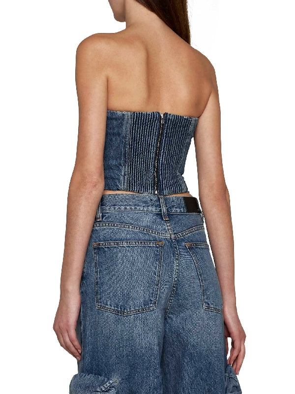 Back Zipper Denim Tube Top