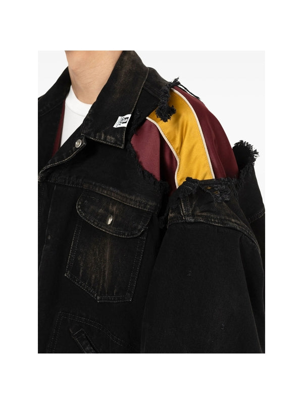 Distressed Layered Cotton
  Denim Trucker Jacket