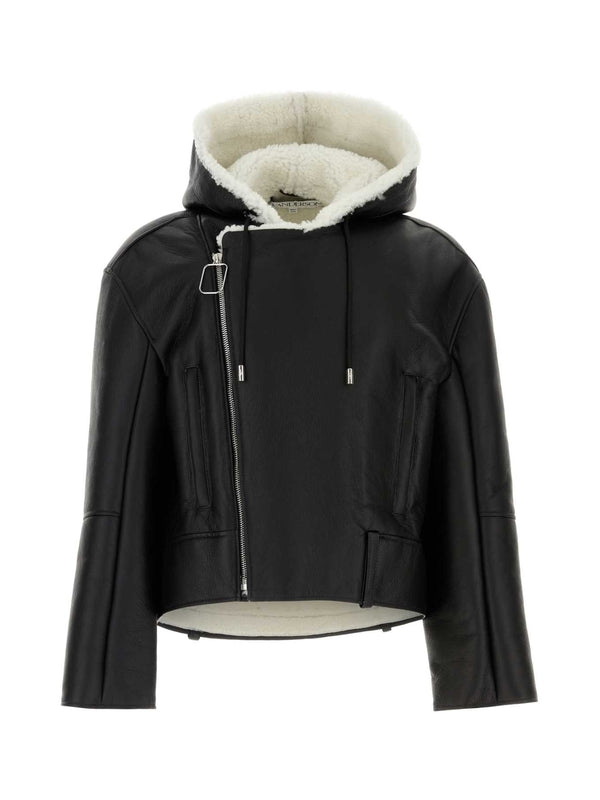 Leather Hooded Shearling
  Jacket