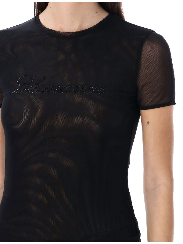 Rhinestone Logo Sheer T-shirt