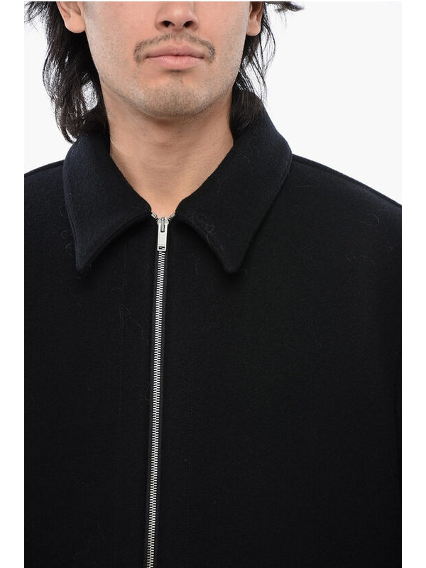 Navy Wool Zip-Up Coat