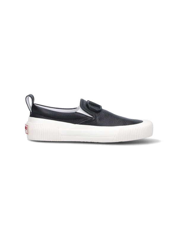 V Logo Leather Slip-On Sneakers