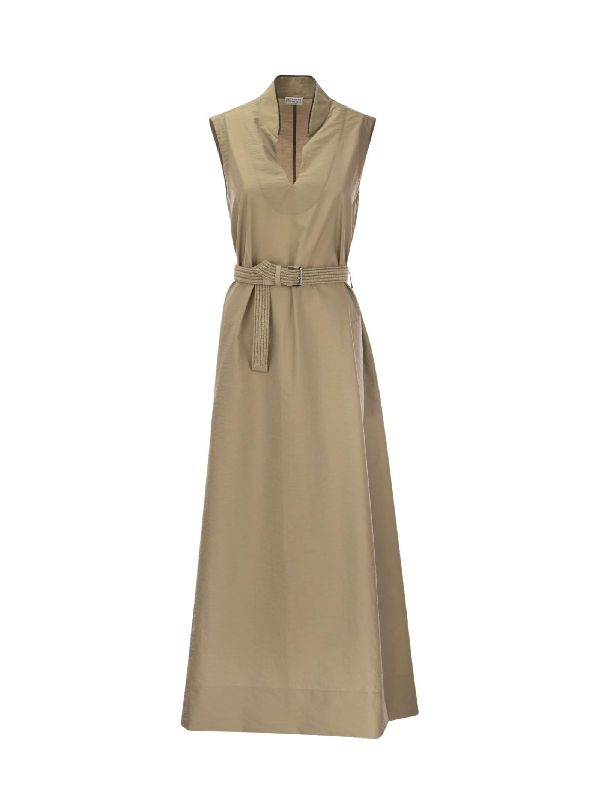 Monili Neck Belted Long Dress