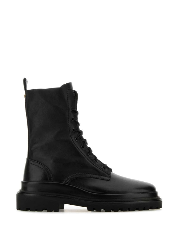 Black Leather Lace-Up Boots