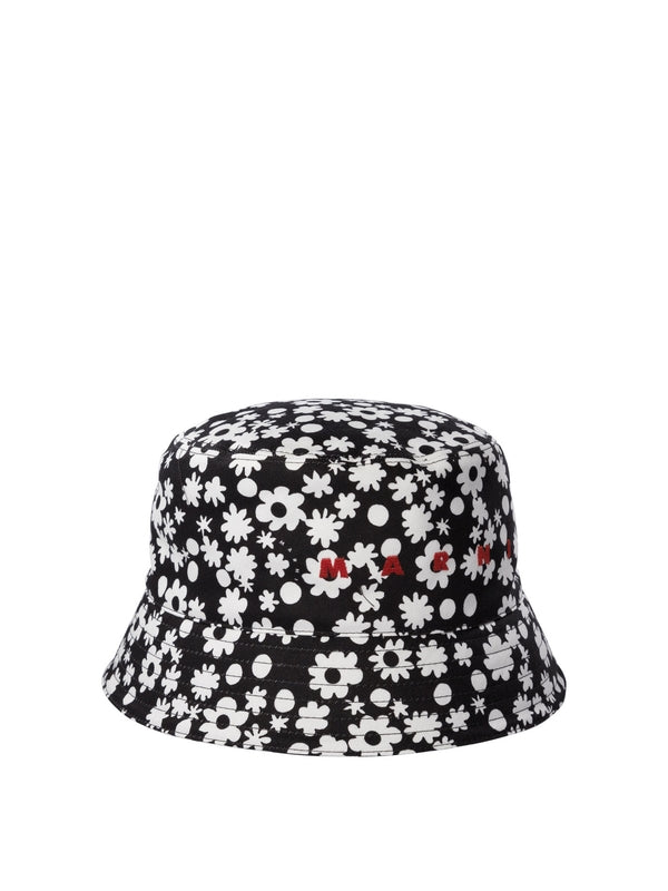 Flower Pattern Logo Embroidery Bucket Hat