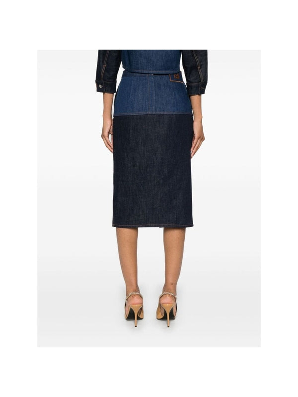 Two-Tone Denim Midi Skirt