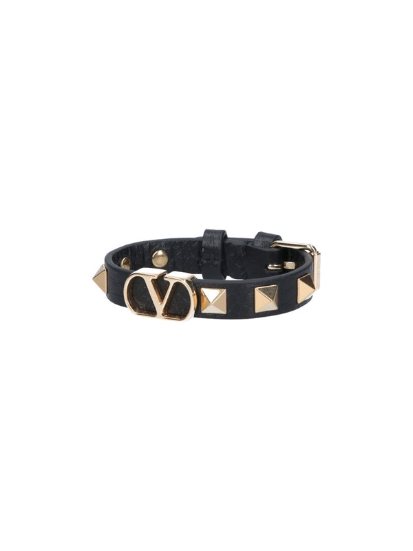 V Logo Rockstud Leather Bracelet