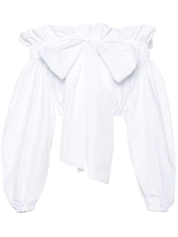 Bow-detail Off-shoulder Crop Blouse