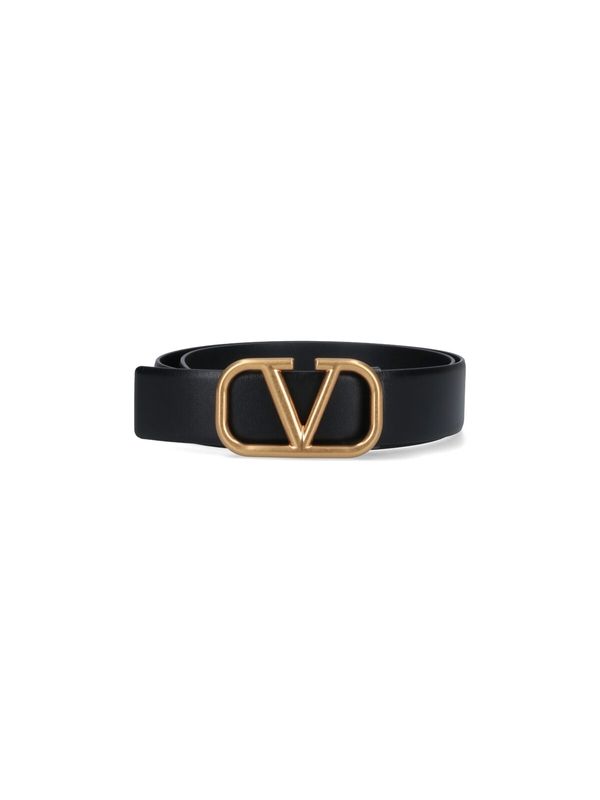 V Logo Leather Belt