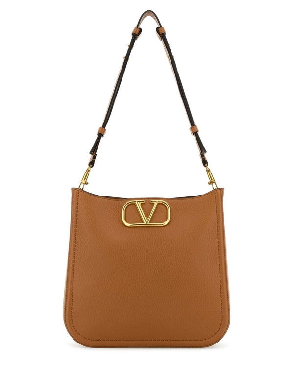 V Logo Leather Shoulder Bag