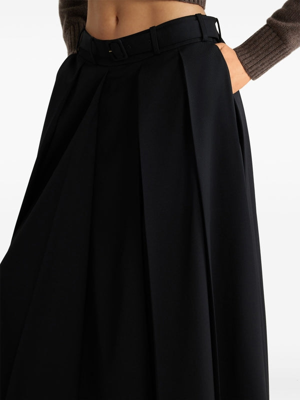 Belted Wool Pleated Skirt