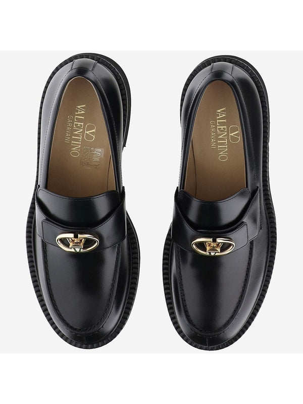 V Logo Leather Loafers