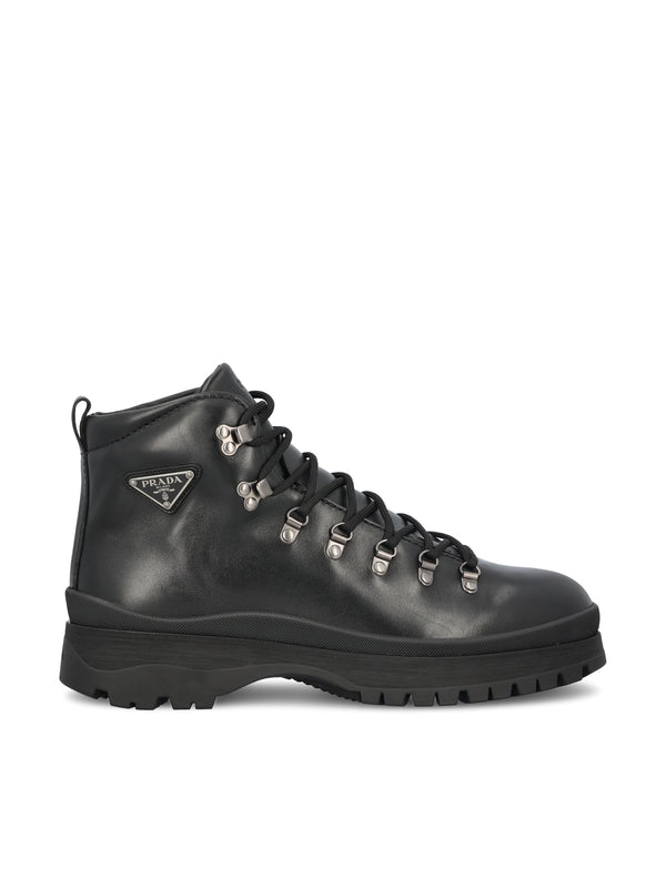 Triangle Logo Leather Lace-Up
  Boots