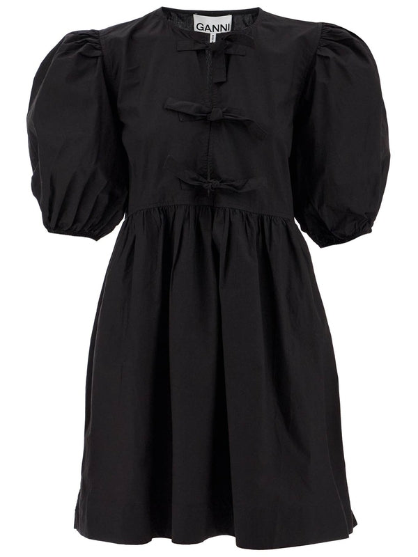 Bow Detail Puff Sleeve Cotton Mini Dress