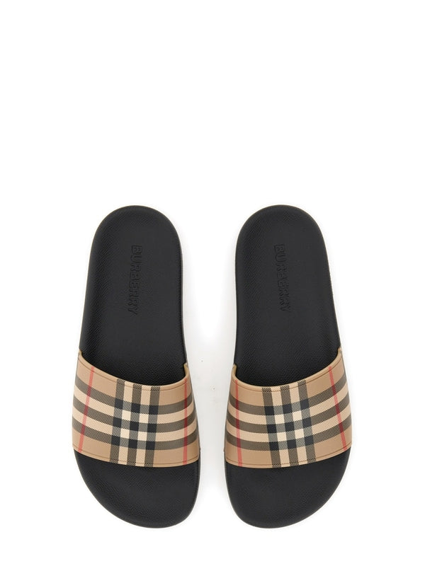 Burberry Beige Checked Slides