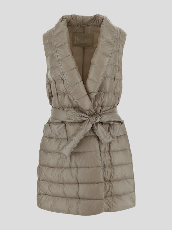 Beige Quilted Tie Nylon Padded Vest