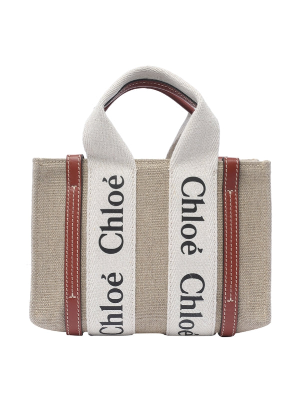 Woody Logo Linen Mini Tote Bag