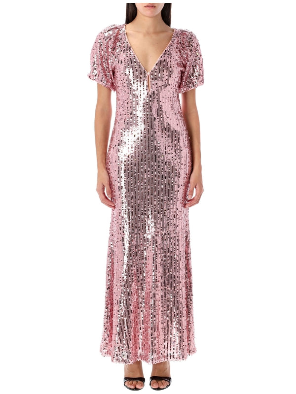 Sequin V-Neck Long Dress