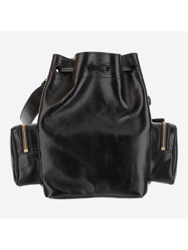 Camera Pocket Leather Bucket Bag