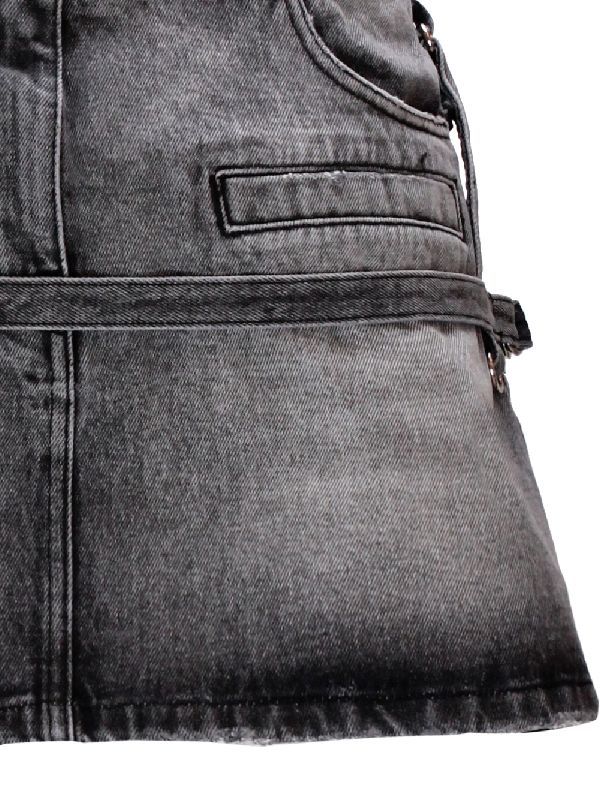 Strap Detail Washed Denim Skirt