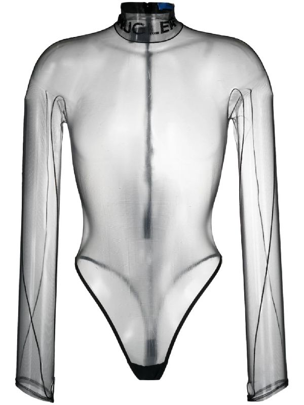 Logo Neck Sheer Bodysuit