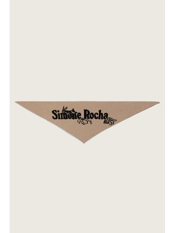 Simone Rocha Logo Beige Black Wool Scarf