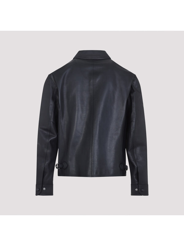 Pocket Detail Calfskin Zip-Up Jacket
