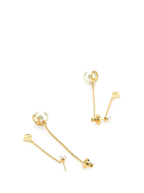 V Logo Pearl Drop Earrings