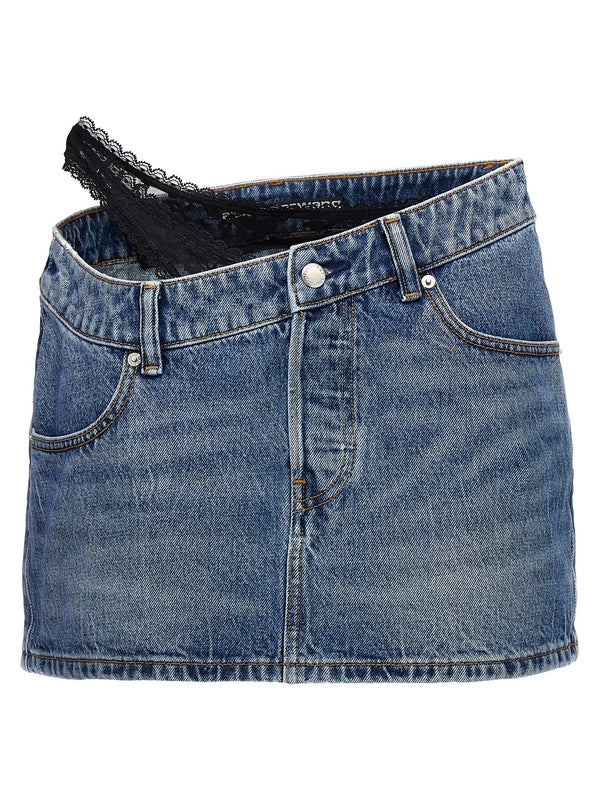 Asymmetric
  Waistband Denim Mini Skirt