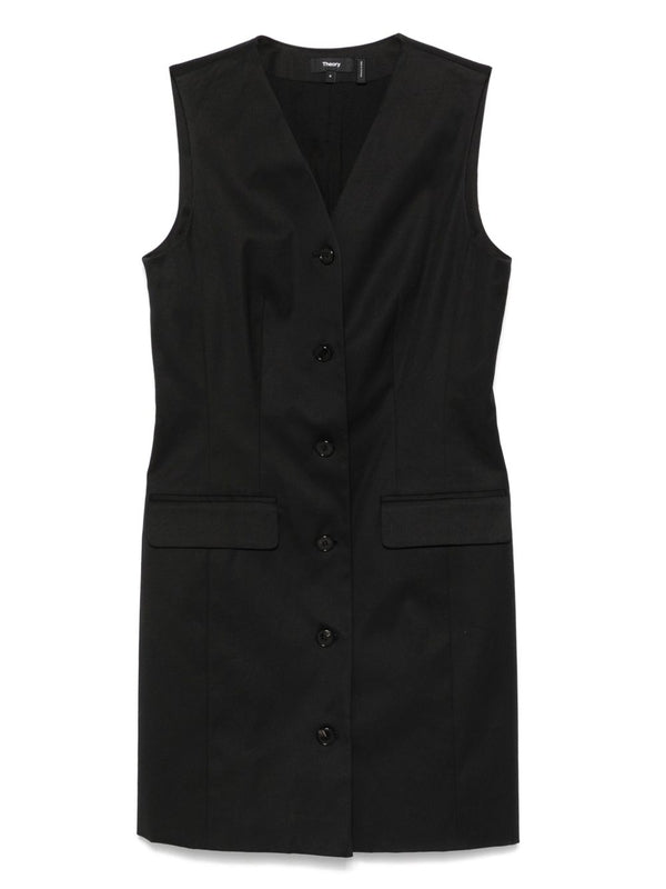 Tailored Button Sleeveless Cotton Mini Dress