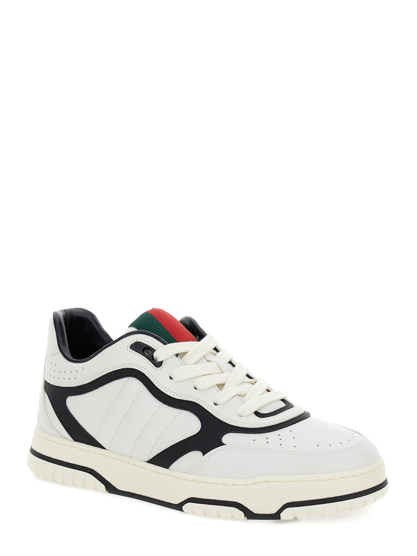 'Gucci Re-Web' White and Black Low Top Sneakers in Leather Man Low top Sneakers